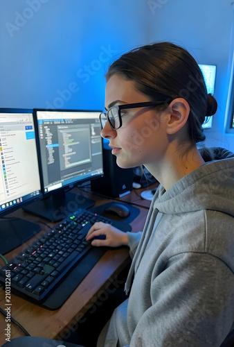 Young woman wearing glasses...