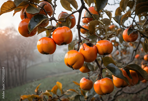 Ripe orange persimmon fruit...