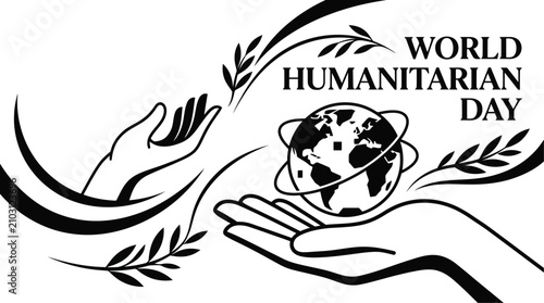 фотографія World humanitarian day illustration hands supporting globe with olive branch for