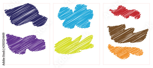 Collection of vibrant hand drawn scribble patches isolated on white for artistic graphic design