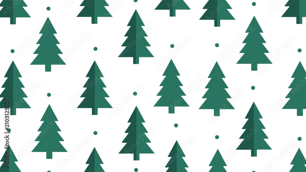 Obraz premium Simple seamless pattern featuring scattered green stylized Christmas trees and small dots on a clean white background, conveying a fresh and minimalist holiday spirit.