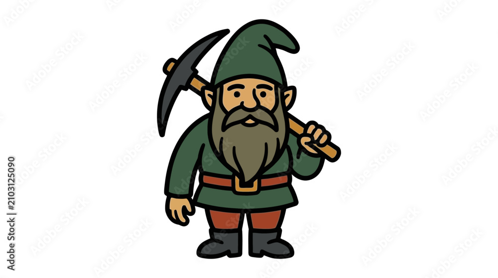 Obraz premium A cartoon garden gnome carrying a pickaxe on his shoulder