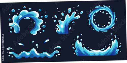 фотографія Water Splashes Collection Vector Illustration With Blue Tones