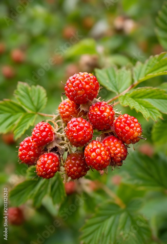 Ripe red wild raspberries o...