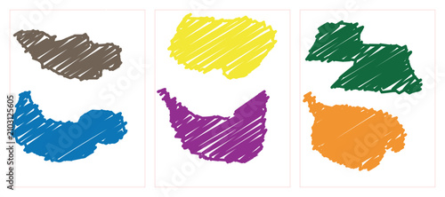 Set of colorful hand drawn scribble shapes isolated on white background for creative design work
