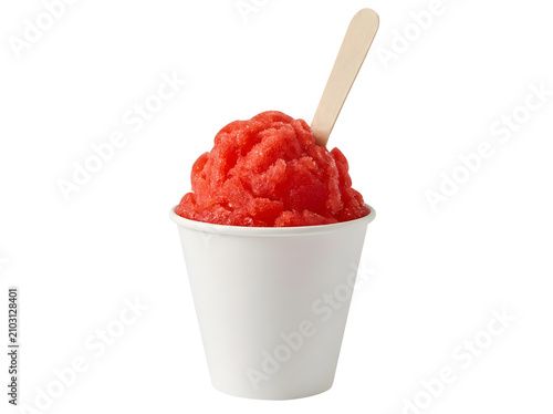 Red shaved ice or sorbet in a white paper cup isolated on transparent background