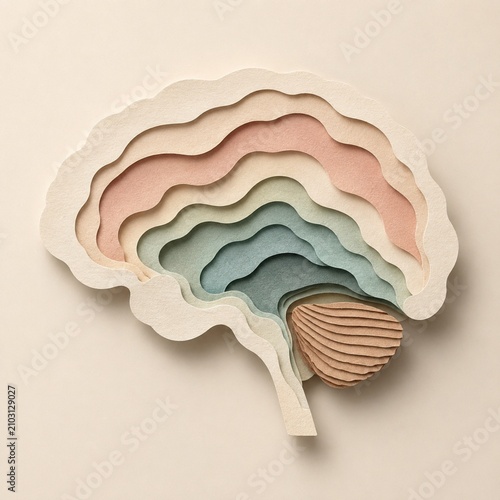 Abstract Tactile Paper Layers Forming Human Brain Concept