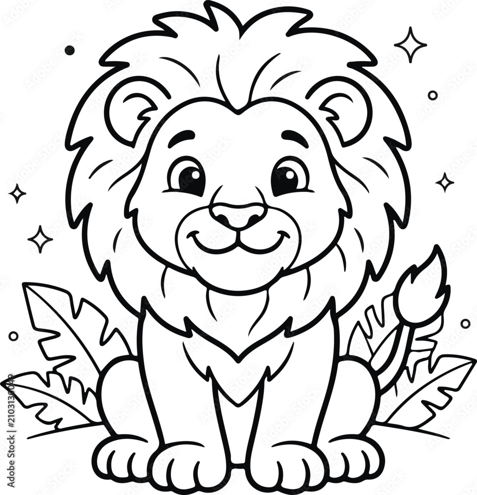 Obraz premium Cute Animal Coloring Book Page for Kids, Black and White Line Art, Printable Vector Illustration