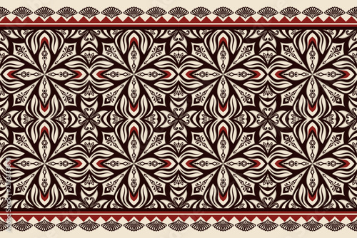 Bild auf Leinwand Ethnic Floral Border Seamless Textile Pattern in Brown Red and Cream for Fabric,