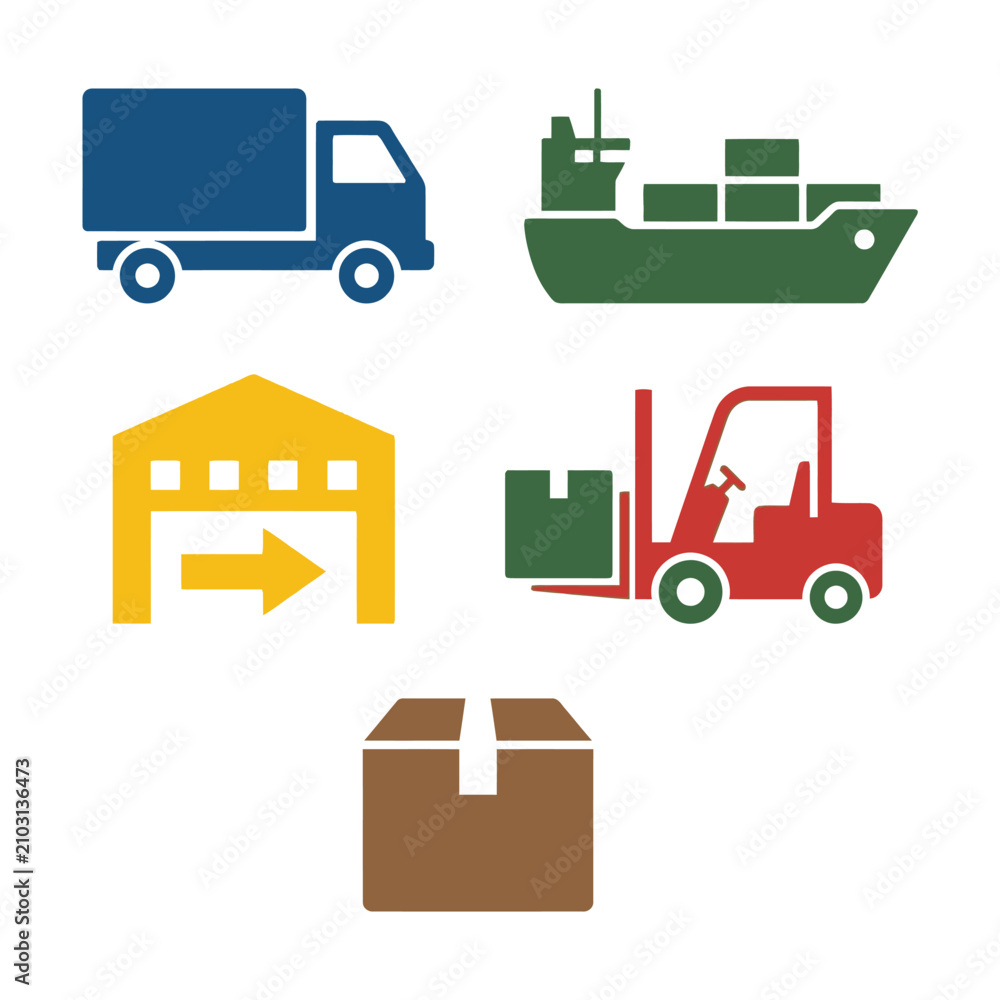 Fototapeta premium Flat design logistics icons showing transport and shipping elements