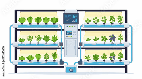 Automated vertical farm system with plants growing in water