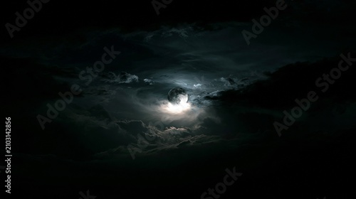 Full Moon Emerging Through Dark Storm Clouds