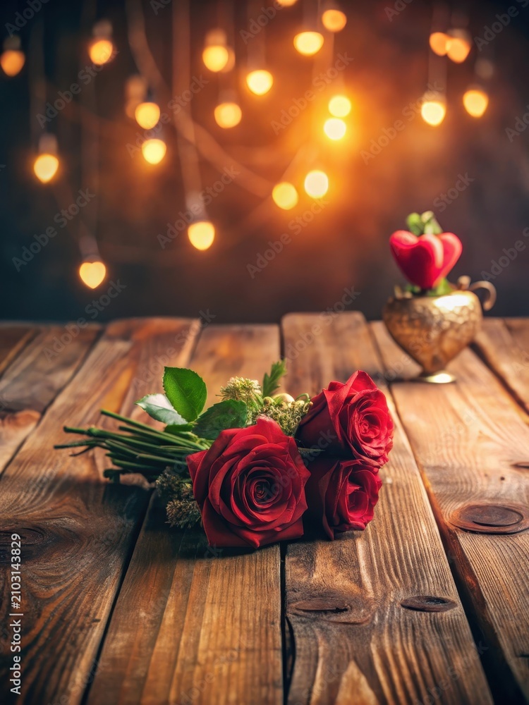 Obraz premium Romantic gesture on a vintage wooden table