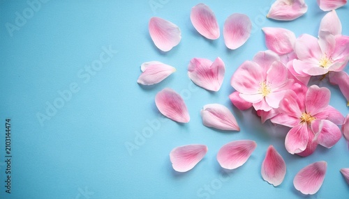 Pink Flower Petals On A Light Blue Background