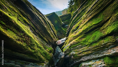 Exploring Green Rock Layers Nature Close Up