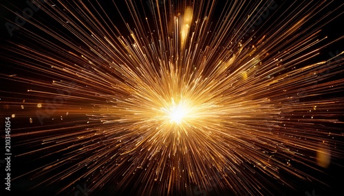 Bright Explosion Of Golden And Yellow Light With Black Background Shiny Light Burst On Solid Black Surface Abstract Background