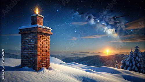 A lonely chimney stands sentinel on a desolate winters night
