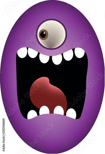 Принти на полотні A playful digital vector illustration of a purple monster character with a single expressive eye and a gaping mouth