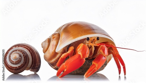 A Vibrant Orange And Brown Hermit Crab Isolated On Transparent Background With A Spiral Shell