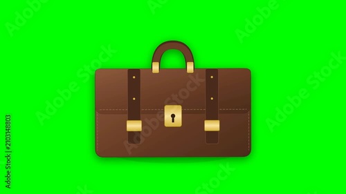 Professional Brown Leather Briefcase Icon Isolated on Green Screen Background for Business and Corporate Travel Concepts