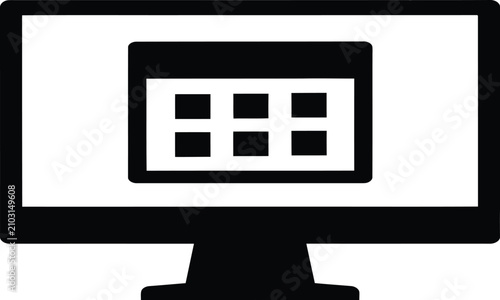 Minimal calendar icon inside computer monitor