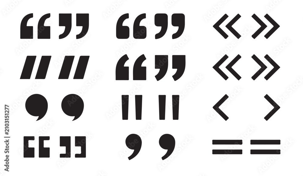 Fototapeta premium Set of quote mark icons isolated on white background. Quote marks outline, speech marks, inverted commas or talking marks.