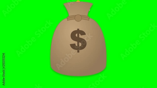 Brown money bag with dollar sign symbol isolated on a green screen background for financial concepts