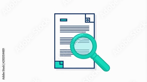 Animated Magnifying Glass Examining Document Representing Audit, Research, and Data Analysis