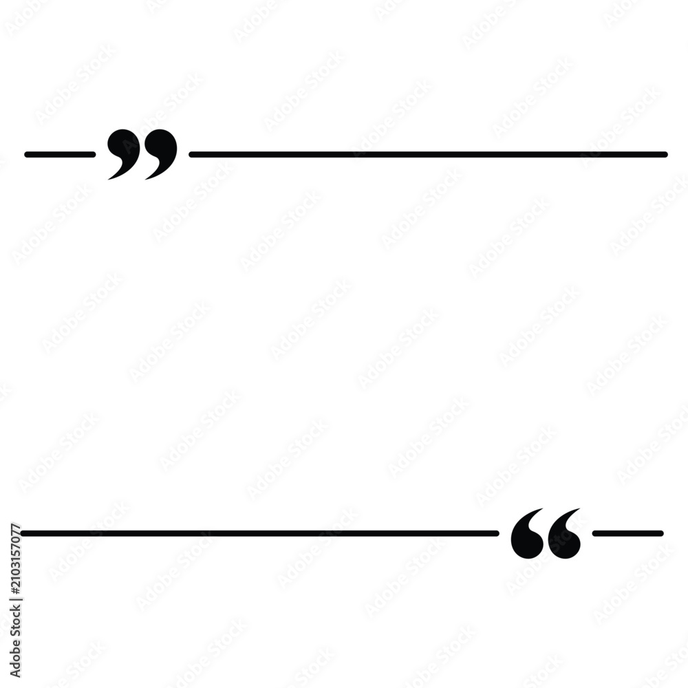 Fototapeta premium Minimal typography quote divider – Premium vector divider combining quotation marks with clean horizontal lines, perfect for editorial design, blockquotes, books, and creative templates
