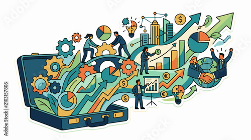 Business growth illustration showing collaboration success and investment