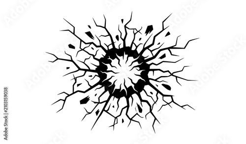 Принти на полотні Detailed Fractured Impact Hole with Radial Cracks Vector Graphic