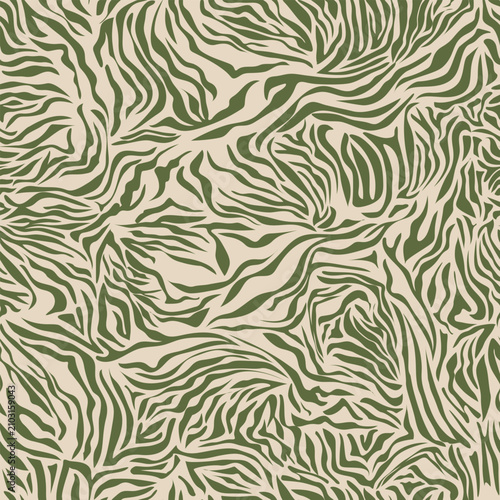 Olive Green Botanical Seamless Pattern with Organic Abstract Shapes, Premium Vector Background
