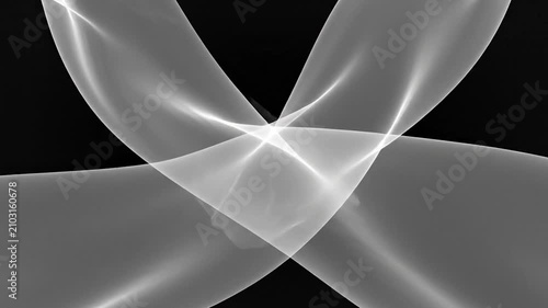 Abstract white smoke trails flow on a solid black background