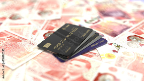 Canvastavla Black credit cards resting on british pound sterling banknotes.