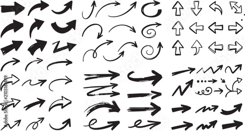 Hand drawn sketch arrow collection on grid paper