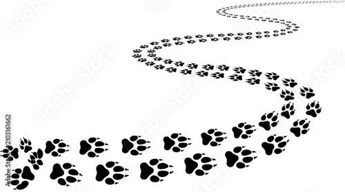 Fotografie Minimalist black vector graphic illustration showing a winding path of animal pa