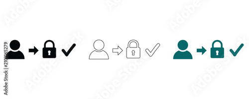 User account security verification icons black outline and teal color variations for digital interfaces