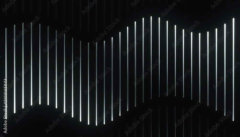 Obraz premium Abstract vertical light lines on black background. Modern glowing wave pattern design.