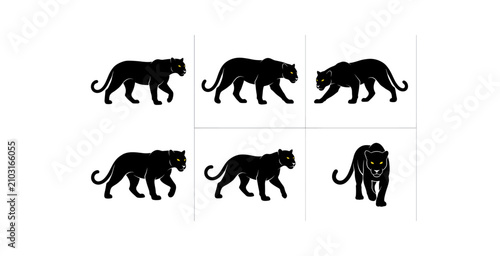 Fotografía Black Panther Silhouette Icon Set