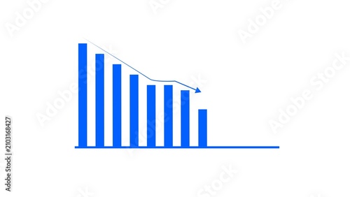 Business graph chart arrow line down blue color 4k illustration on white background. growth concept white moving.