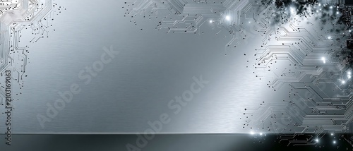 Circuit Board Pattern on Metallic Background with Light and Copy Space