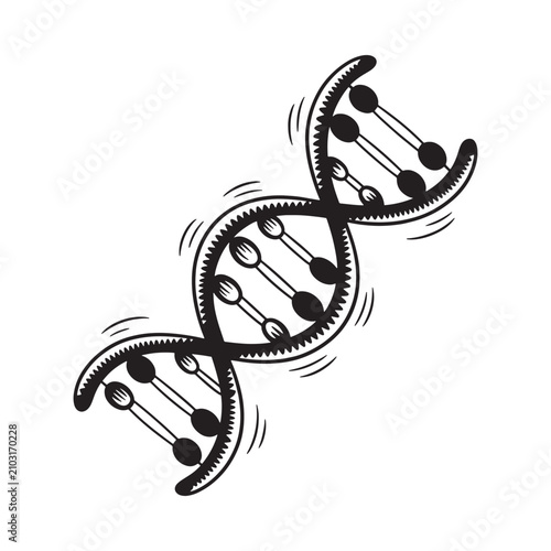 Dna double helix illustration black and white graphic design on white background