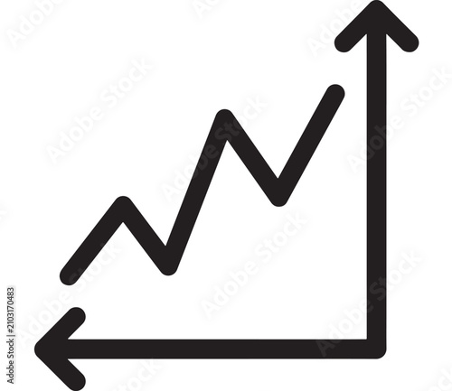 Quadro su tela Black and White Vector Line Art Icon of an Upward Growth Chart with an Arrow and
