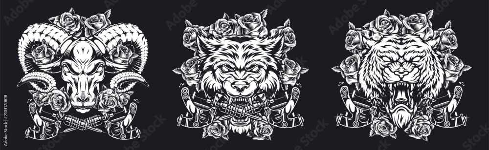 Obraz premium Animal heads with roses