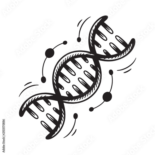 Dna Double Helix Illustration With Spheres Black And White Sketch