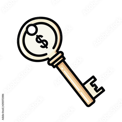 Golden key with dollar sign on white background
