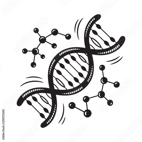 Dna Double Helix And Molecular Structures Black Silhouette Illustration