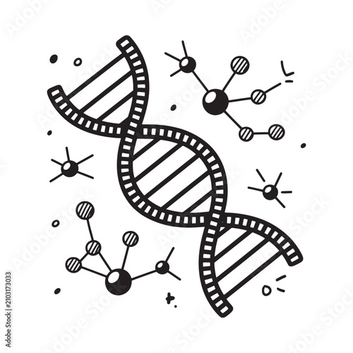 Dna Double Helix And Molecular Structures Black And White Illustration