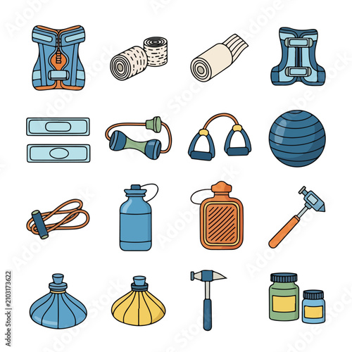 Camping gear and tools icons