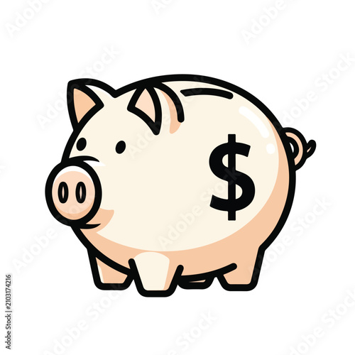 Cartoon piggy bank with dollar sign